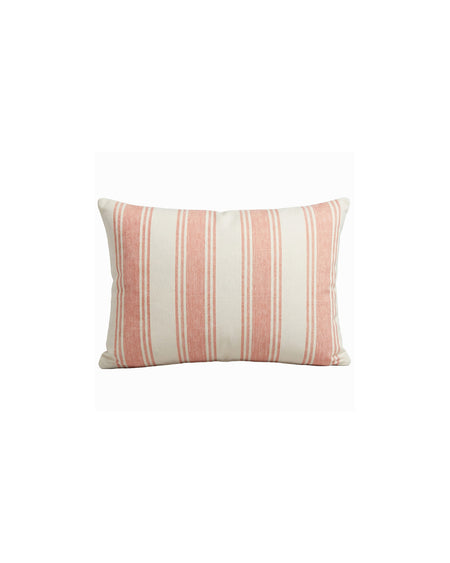Striped pillow with pink and white pattern on a white background