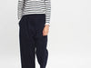 BUTTON FRILL NECK TOP IN ORGANIC JERSEY - OMMY TROUSERS IN NAVY CORD