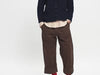 SCHOOL CARDIGAN IN NAVY LAMBSWOOL - NICO TROUSERS IN BROWN TWILL - NEW MARY SHIRT IN RED AND BEIGE CHECK