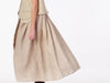 Buttercup Dress in Brown Stripe Linen Waist Coat in Cream Herringbone Wool